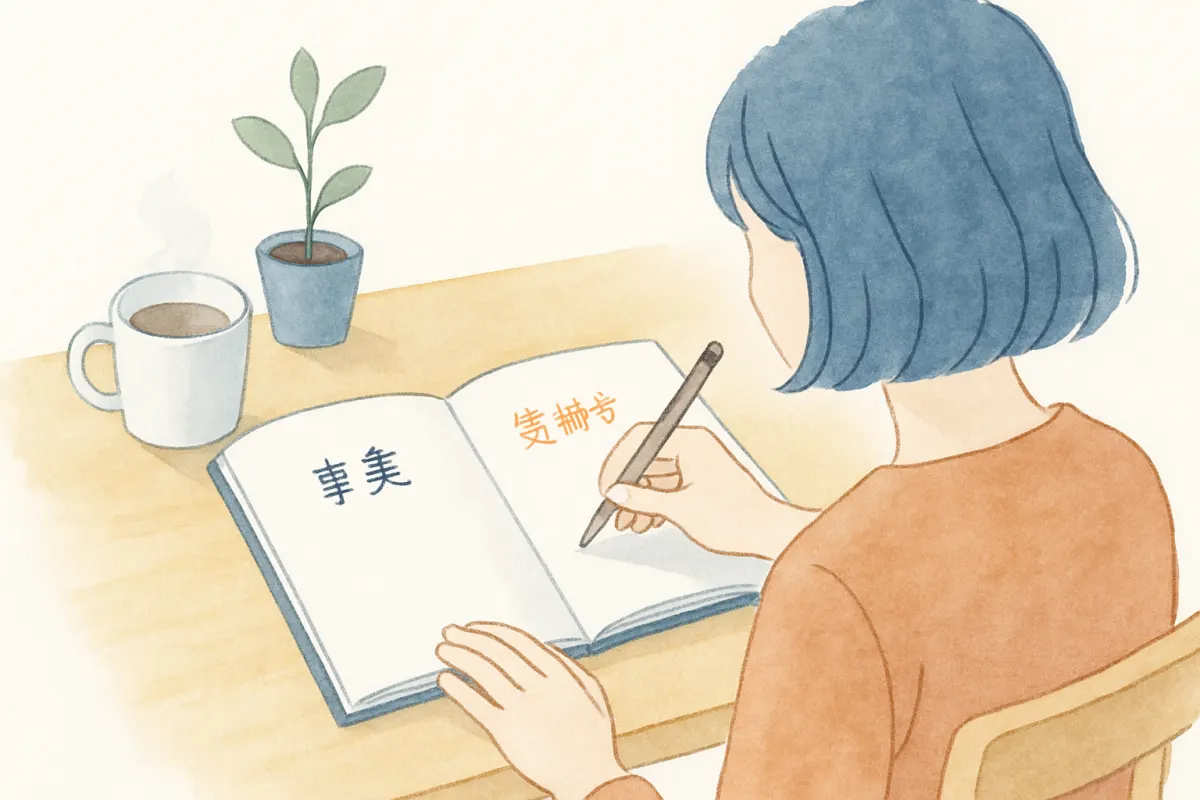 事実と解釈を分けて書き出して整理する様子