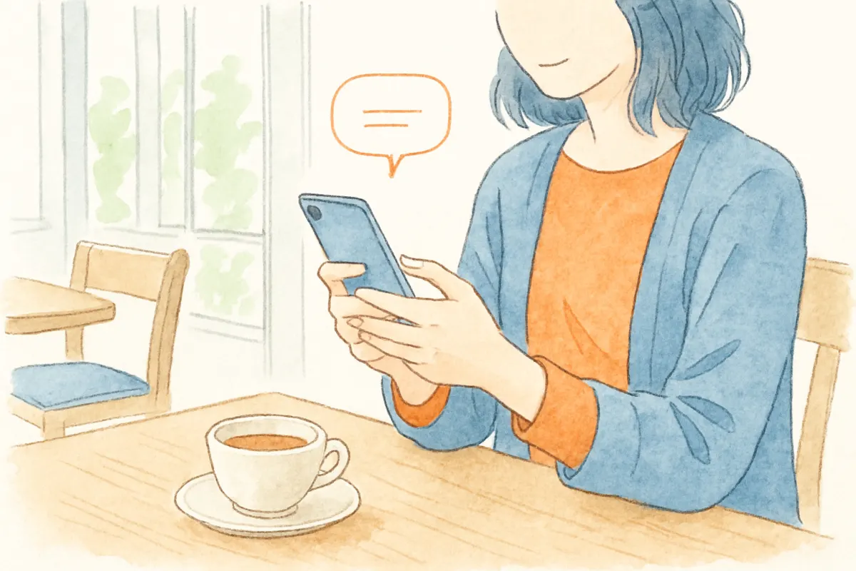 見つかった旧友に最初のメッセージを送る様子
