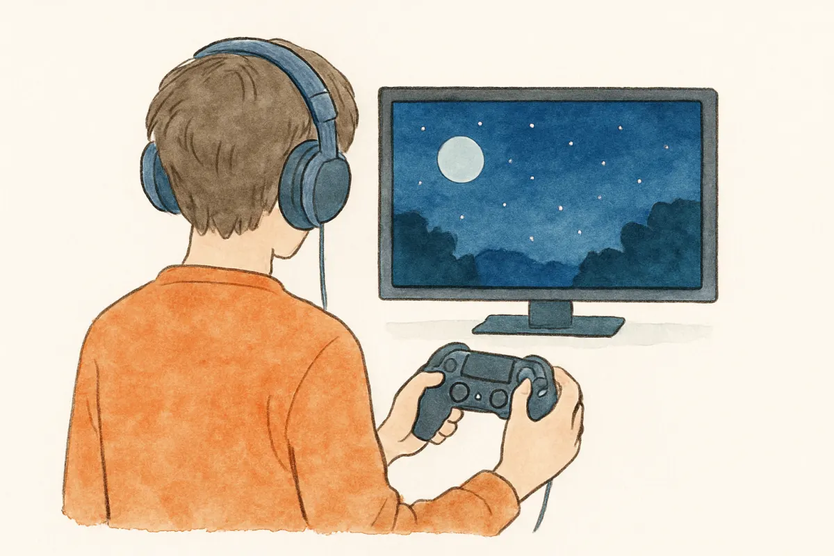 深夜にオンラインゲームへ熱中する配偶者の後ろ姿