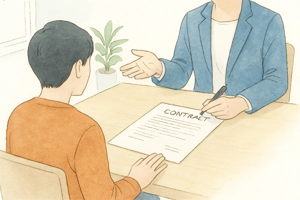 探偵社で見積もりと契約内容の説明を受ける様子