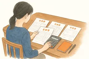 机の上で電卓と見積書を並べて人探しの費用を検討する手元