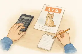 電卓とメモ帳を前にペット捜索の費用を計算する飼い主の手元