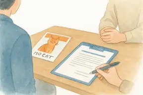 契約書とペンを前に説明を聞く飼い主の手元