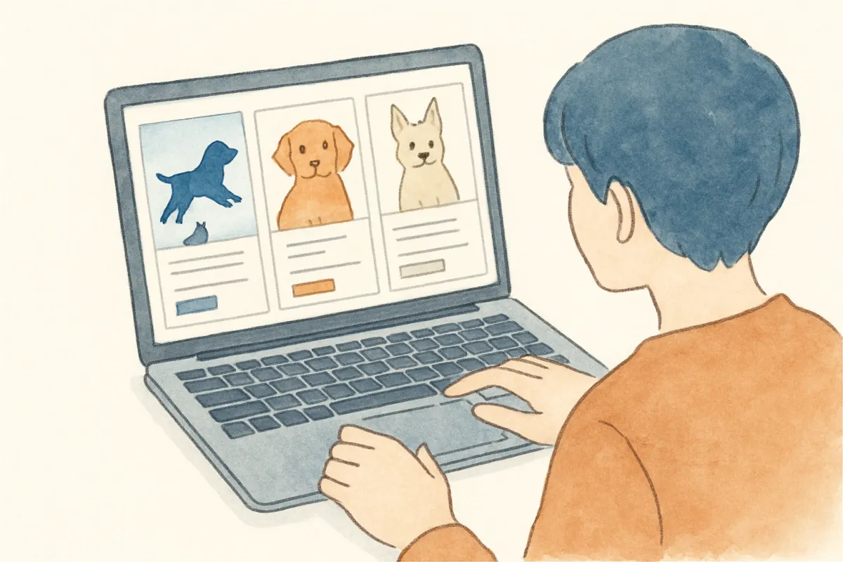 パソコンでペット探偵のサイトを比較する飼い主