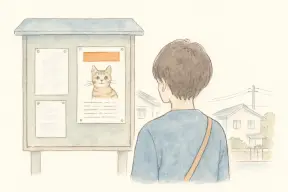 住宅街の掲示板に貼られた迷子猫の捜索ポスター