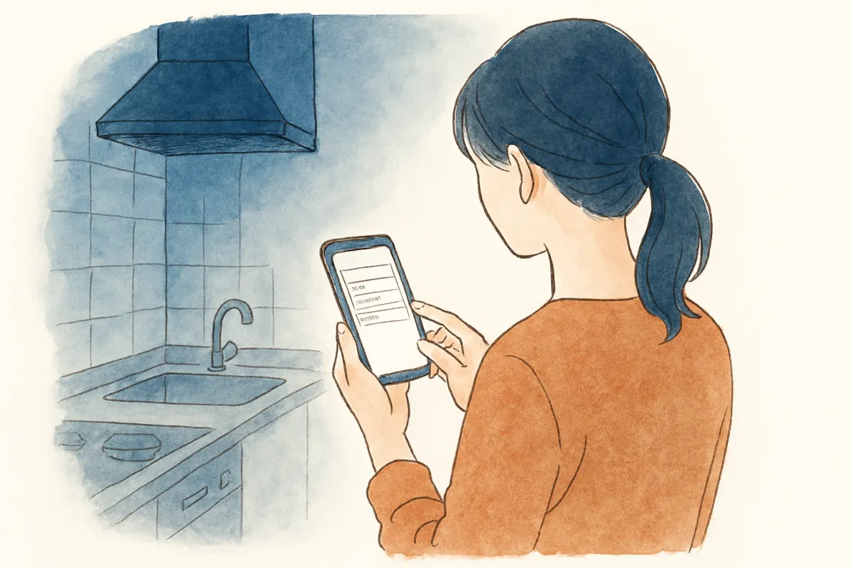 スマホの予測変換画面を見つめる女性の手元