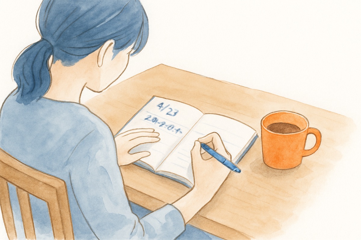 事実と気持ちを分けてノートに記録する手元