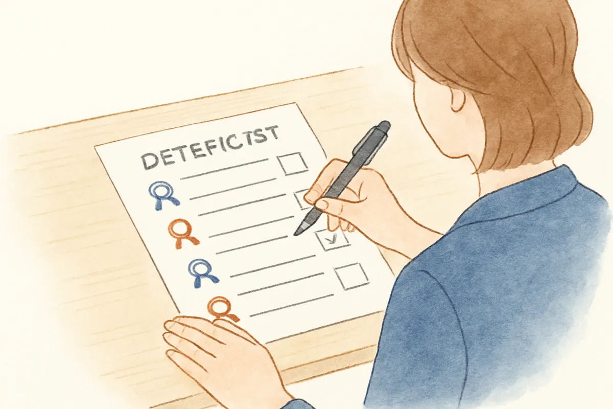 探偵事務所の比較表を作りチェックを入れる女性の手元