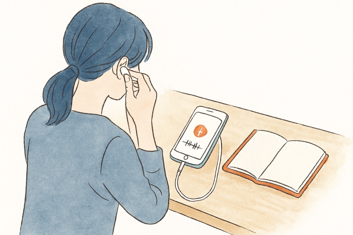 録音データを保存し、経緯を手帳に整理する様子