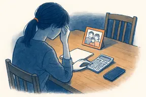 電卓とメモ帳を前に探偵への依頼費用を検討する女性の手元