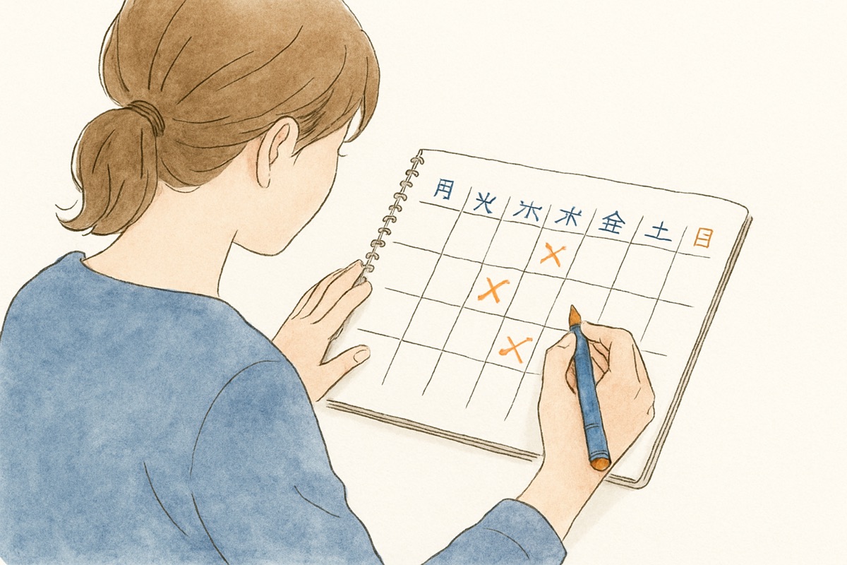調査日を絞り込むために行動メモを整理する様子