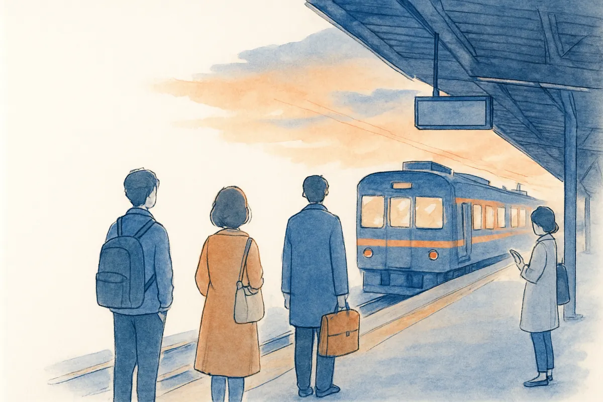堺から大阪方面へ向かう駅の改札を通る人々