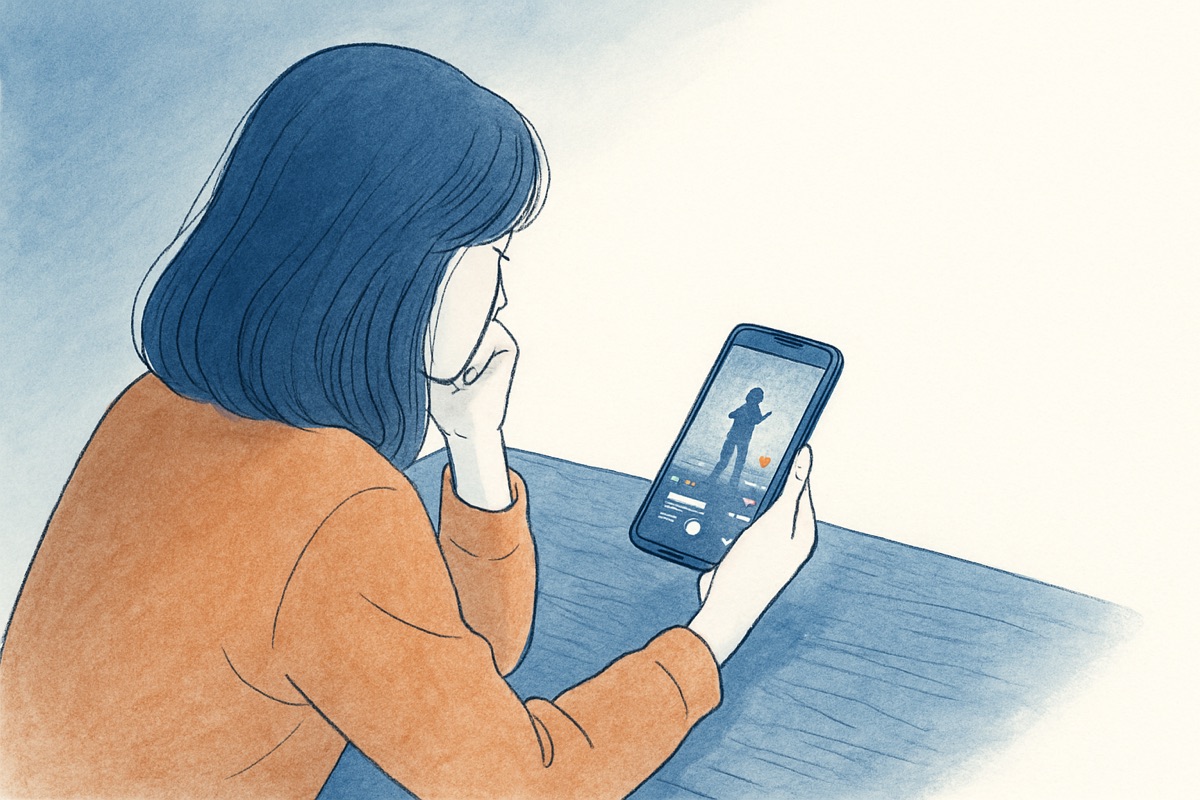 スマホで短い動画SNSを操作する手元