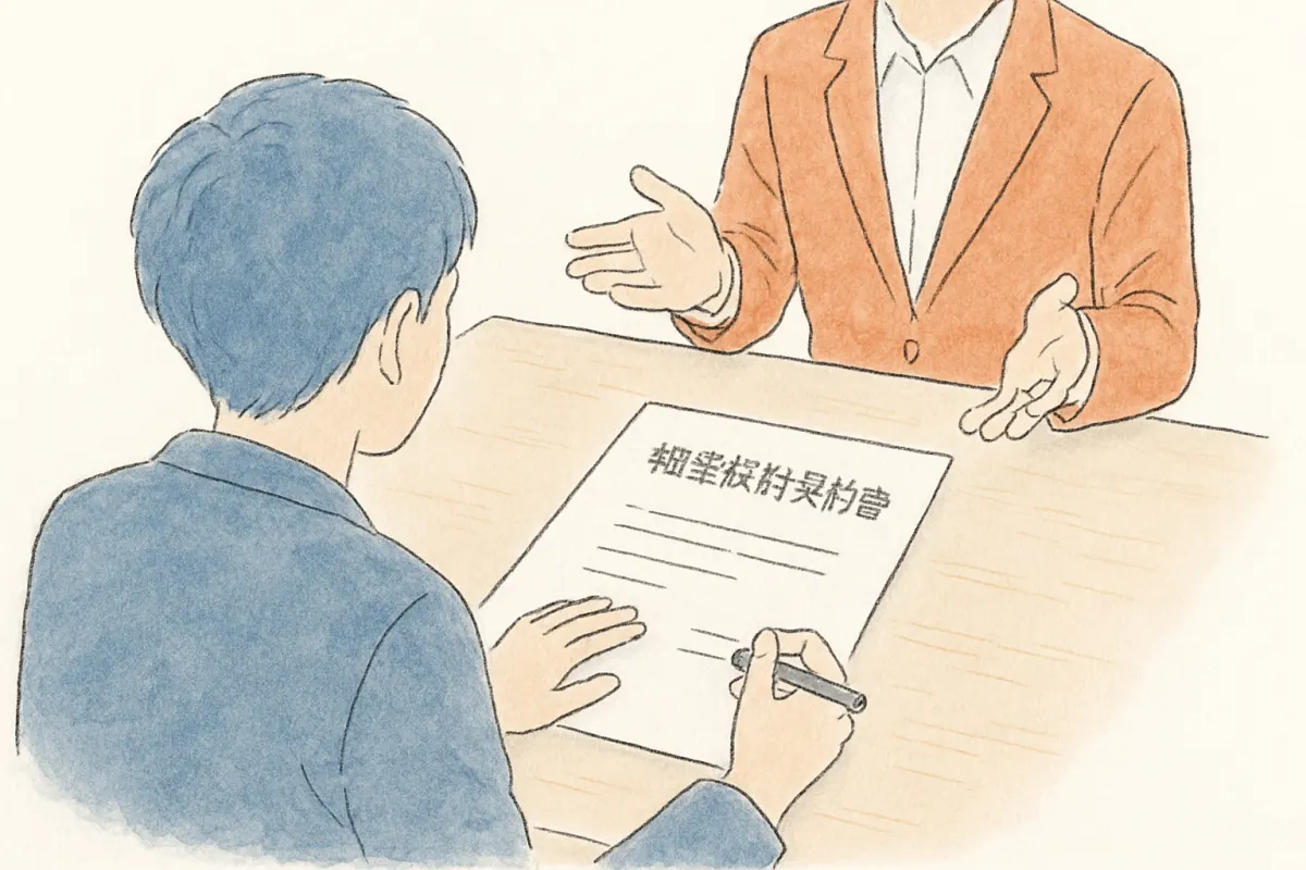 契約前に秘密保持の取り決めを確認する様子