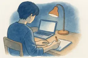 夜の部屋でノートパソコンとメモ帳を前に調べ物をする手元