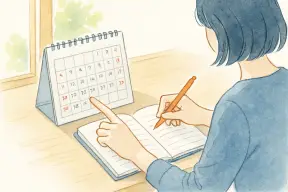 カレンダーと手帳で予定を数える女性の手元