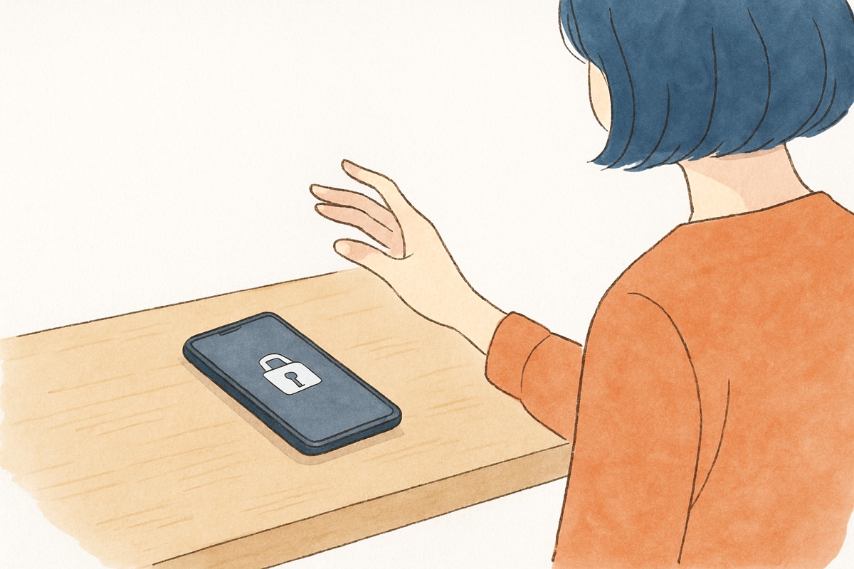 夫のスマホを見ようとして思いとどまる手元