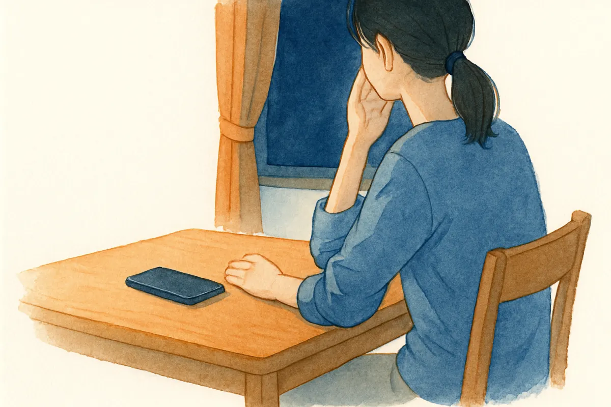 SNSでの検索をやめてスマホを置く様子