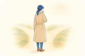 分かれ道の前で地図を確認する人のイメージ