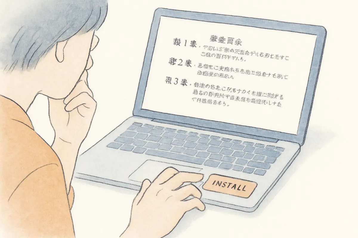 監視アプリの法的リスクに向き合う場面
