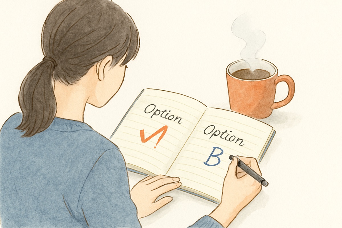 成功報酬が自分に向いているか書き出して整理する様子