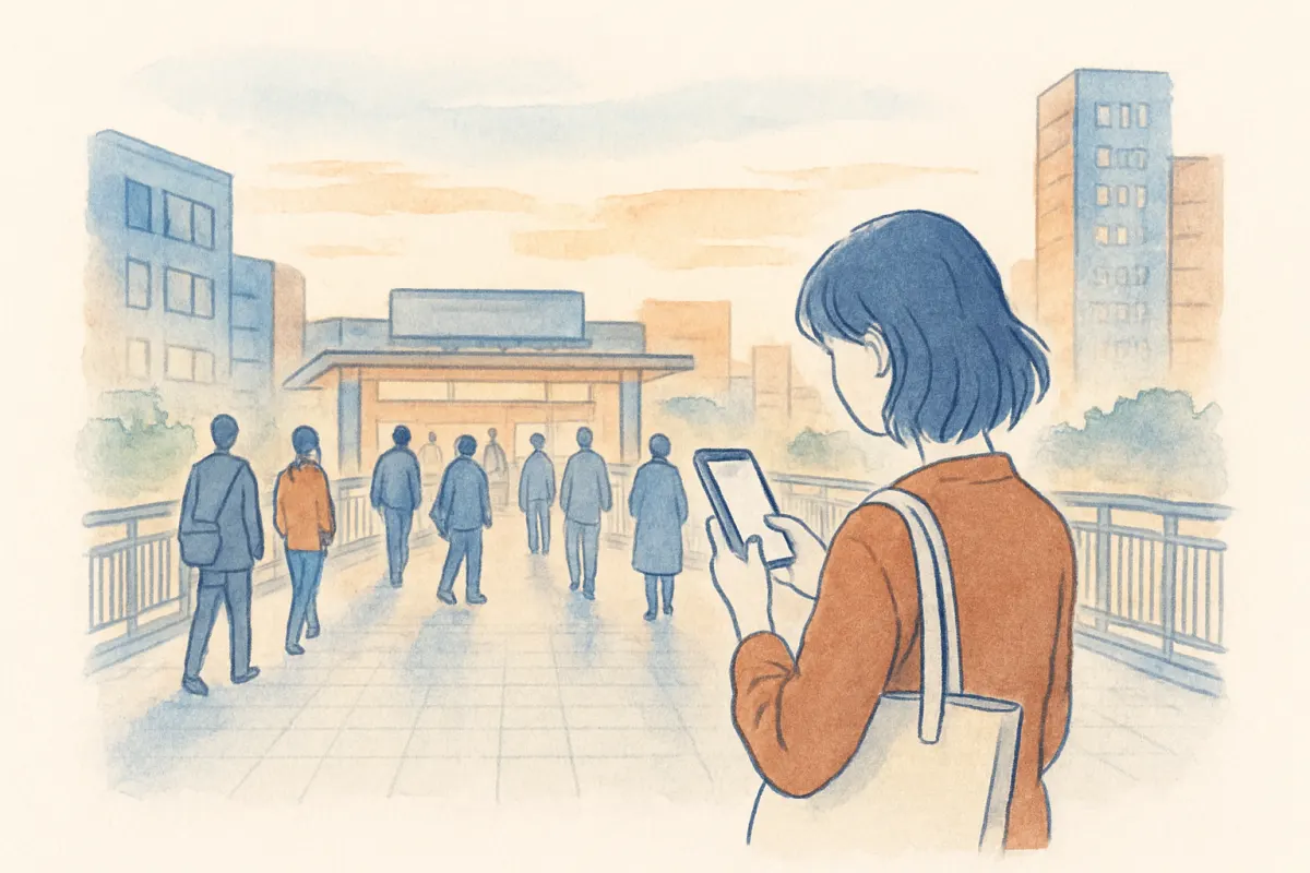 夕方の立川駅前ペデストリアンデッキを行き交う人々のイメージ