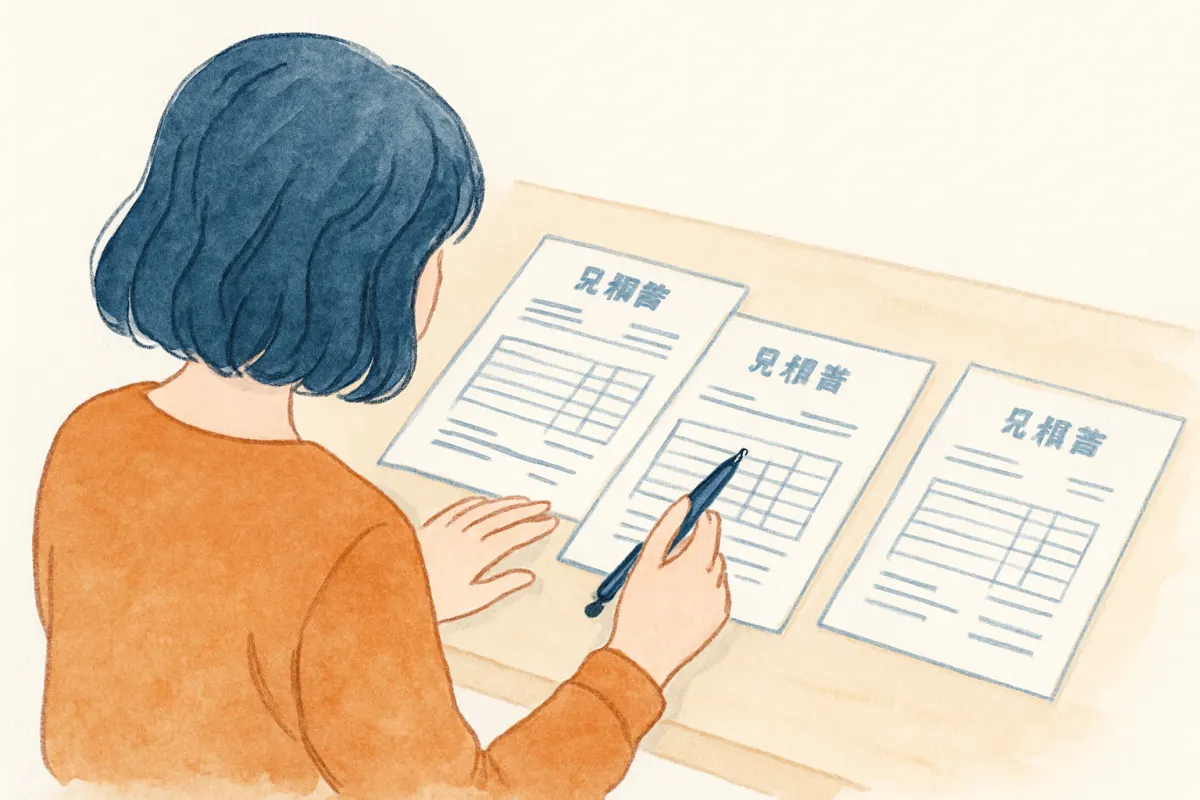 複数の探偵社の見積書を見比べる手元