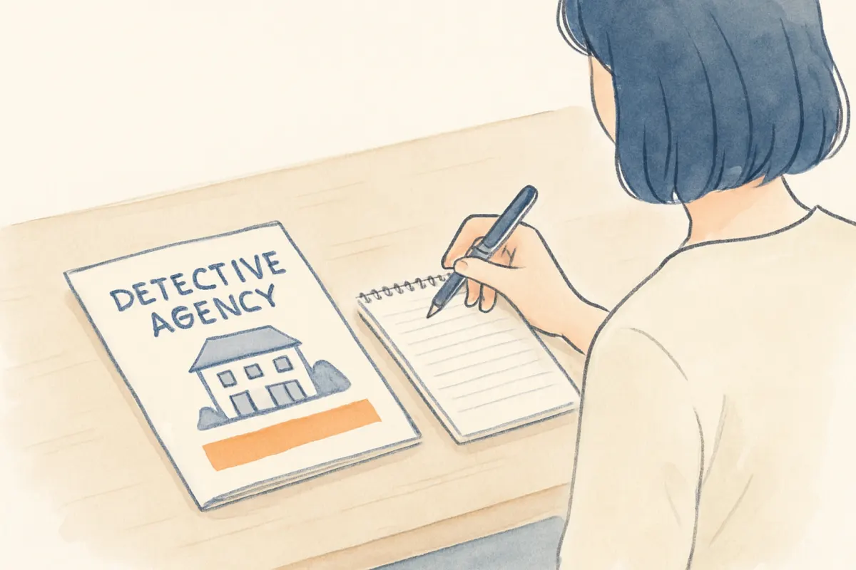 契約前に探偵社の体制をチェックする様子