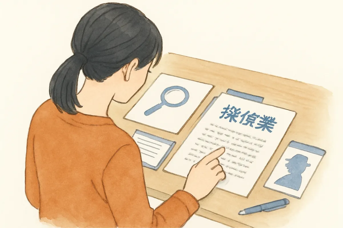 探偵業法の届出制を確認する手元