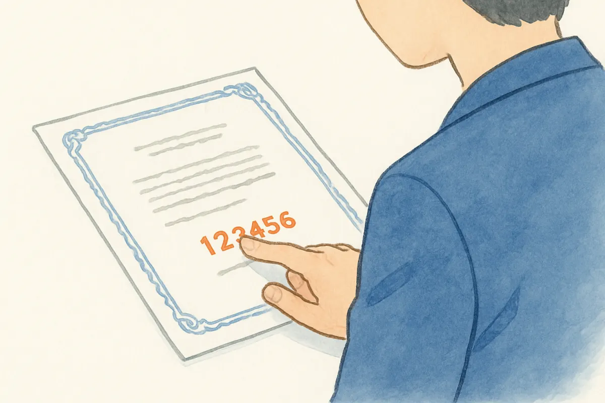 届出番号の見方を確かめる手元