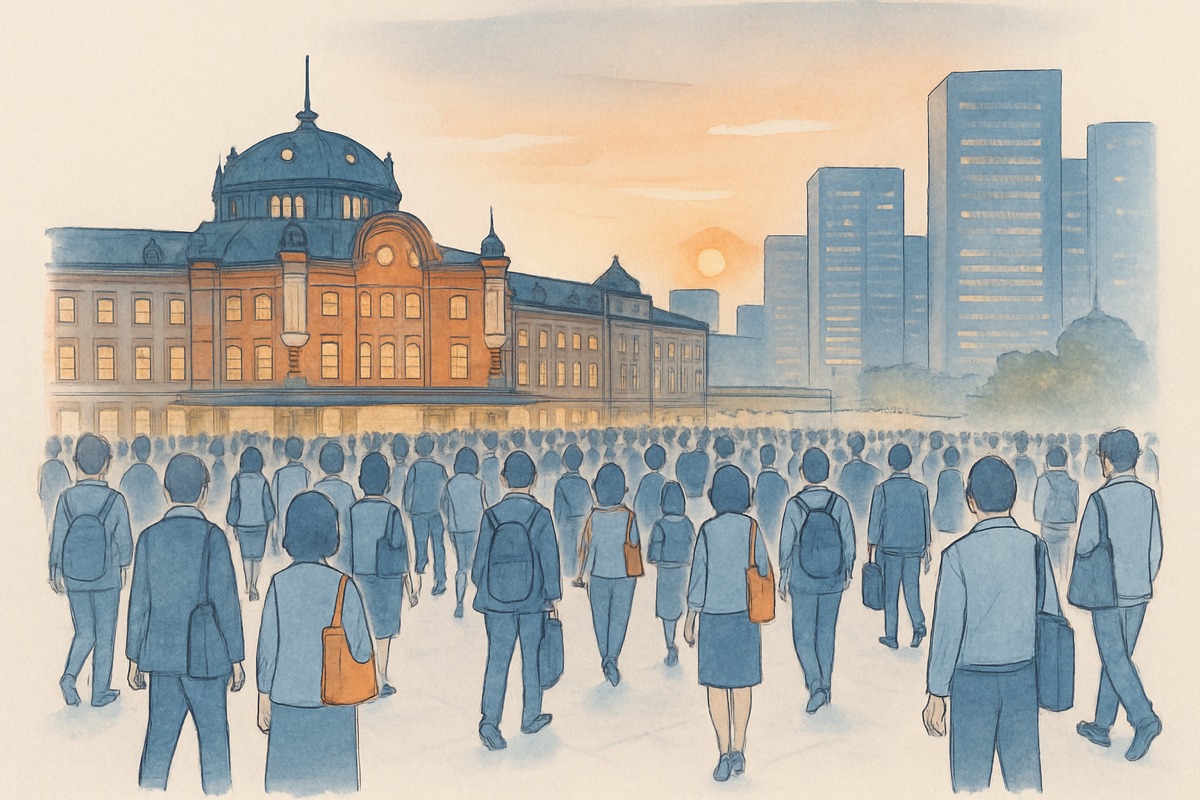 人通りの多い東京の駅前を行き交う人々