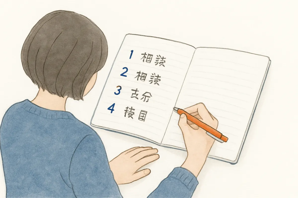 浮気調査の相談から報告書までの流れを書き出す手元