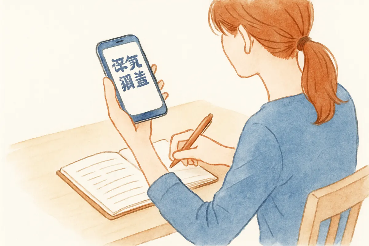 スマホで浮気調査について調べている女性の手元とノート