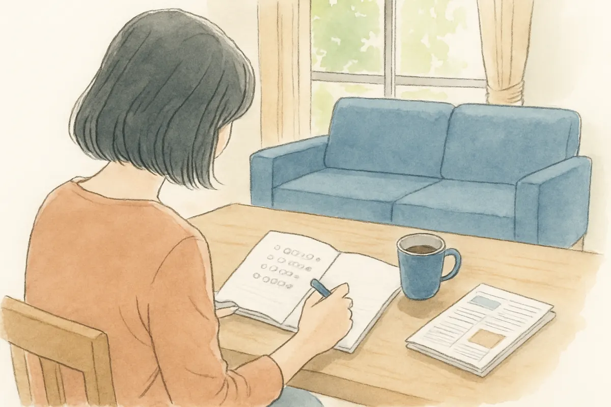 相談先を選ぶためにノートに書き出す女性の手元