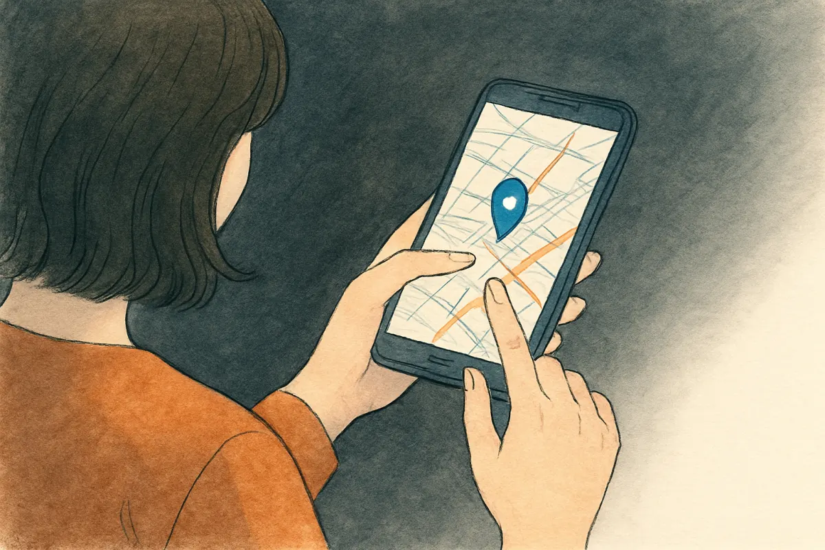 位置情報アプリの地図画面を確認する様子