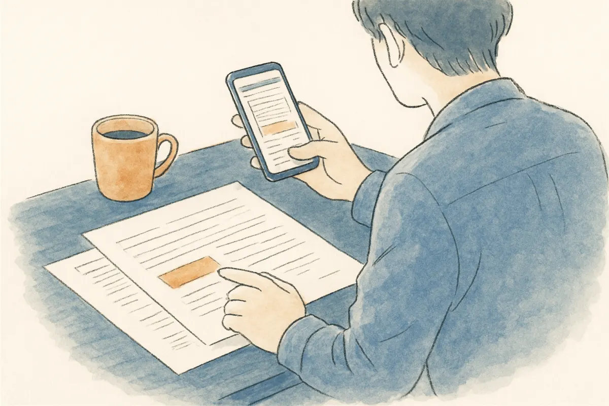 妻の浮気の慰謝料請求について調べる男性の手元