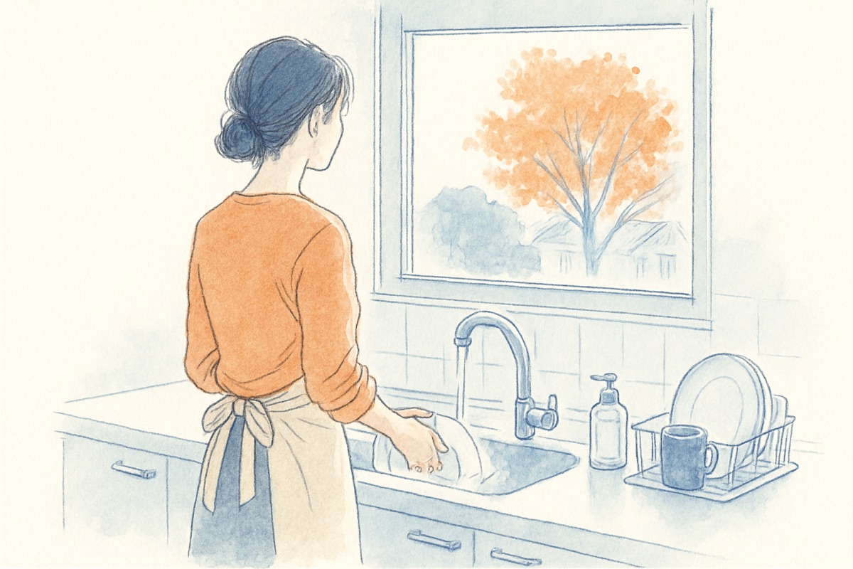 日常の中でふとした違和感に気づいた女性の後ろ姿