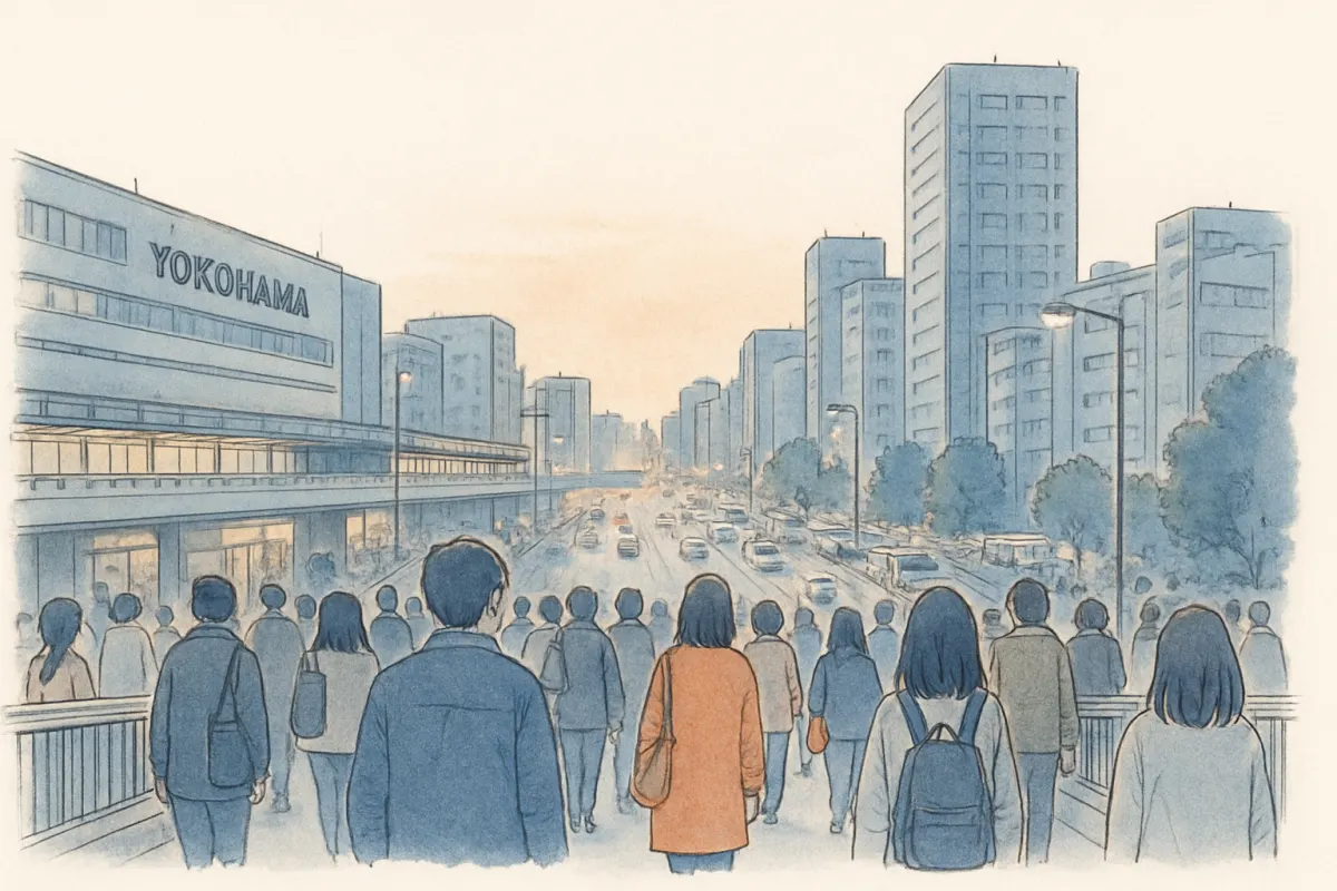 人通りの多い夕方の横浜駅前の様子