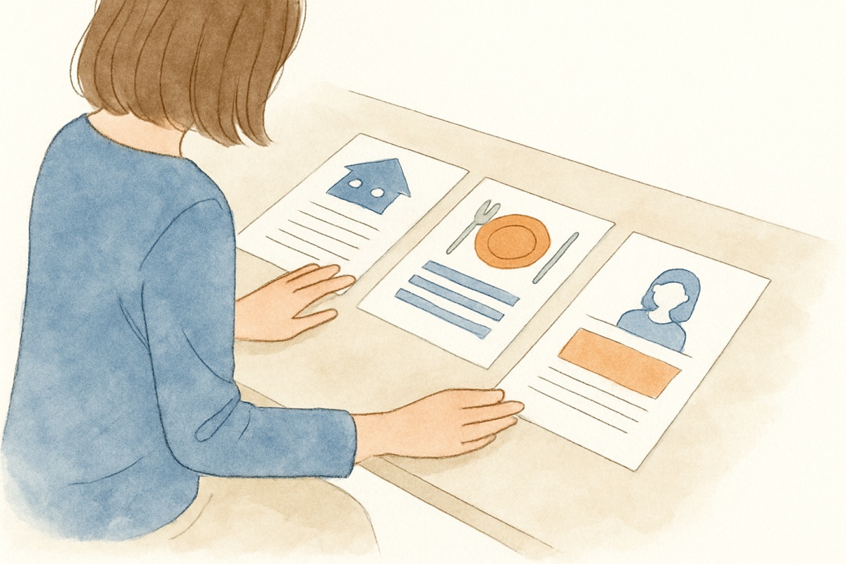探偵社の資料を比較して検討する様子